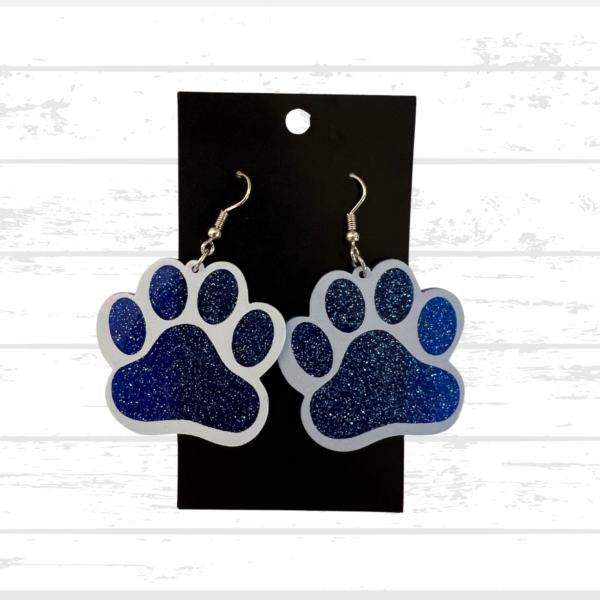 Blue and White Paw Print Earrings