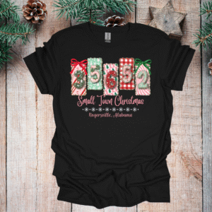 custom small town christmas t shirt on gravel