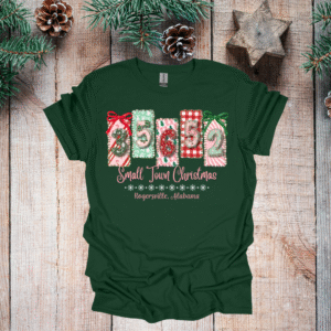 custom small town christmas t shirt on gravel