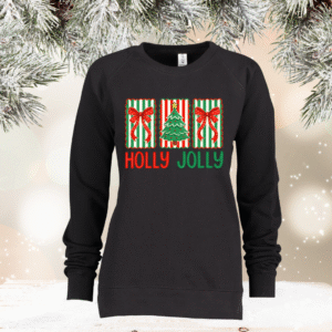 patchwork santa on greenstone enza midweight pullover crew