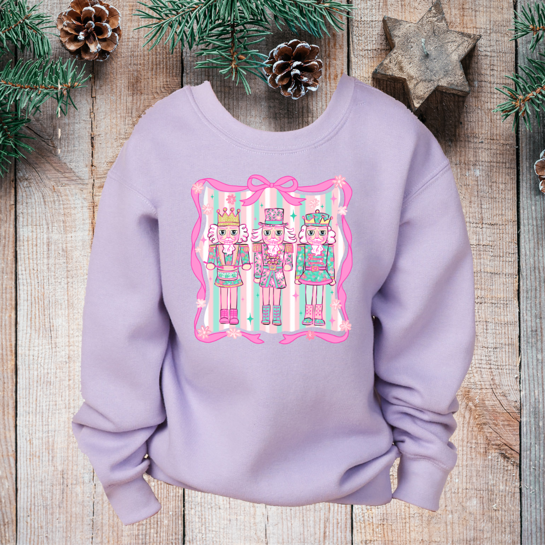 pastel merry and bright on orchid youth fleece crew