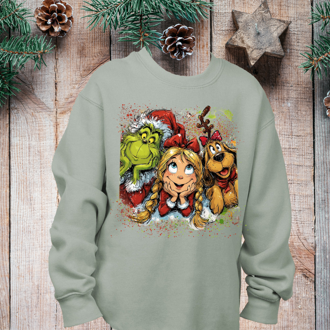 pastel merry and bright on orchid youth fleece crew