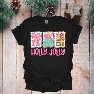 bright holly jolly on black gildan (multiple options)