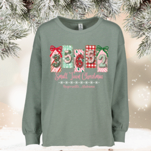custom small town christmas raw hem enza sweatshirt