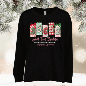 custom small town christmas green stone raw hem enza sweatshirt (copy)