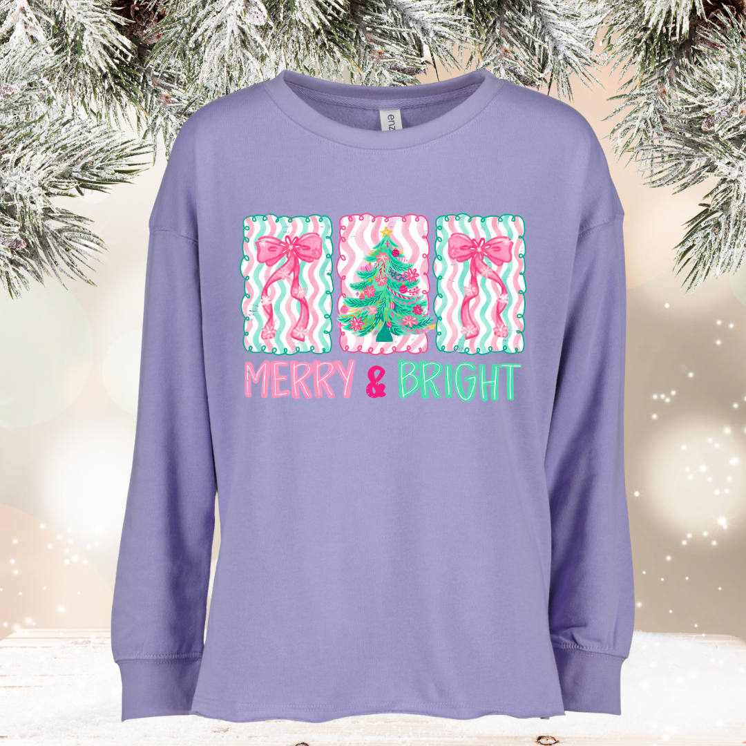 red and green holly jolly on black raw hem enza sweatshirt (copy)