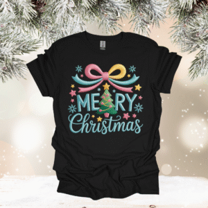 faux stitch merry christmas on black gildan (multiple options)